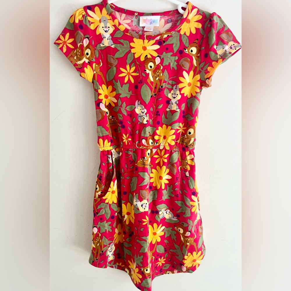 LuLaRoe Kids Disney Bambi Holiday Floral Dress Size 4 – Like New